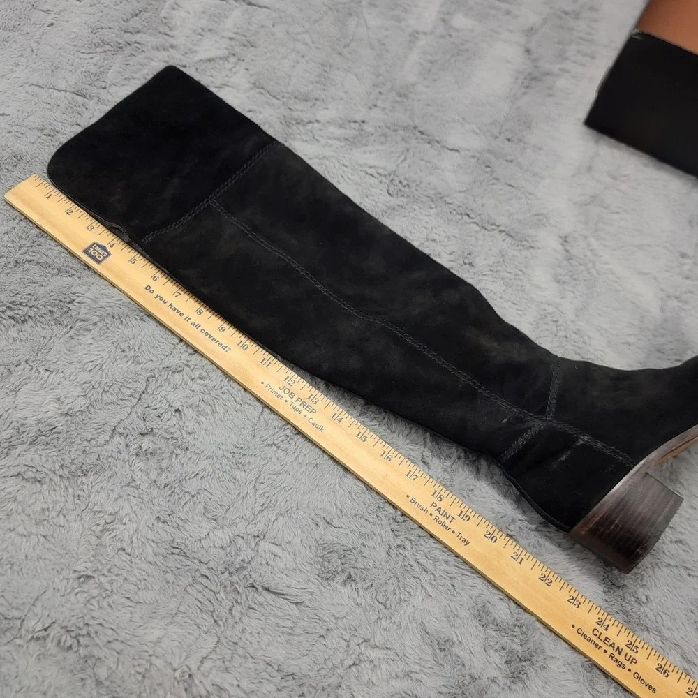 Coach Boots Womens 7 Black Lucia Split Suede Leather Over Knee Riding Zip w/ Box